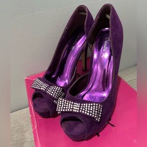 Damita K Purple Rhinestone Bow Peep Toe Heels